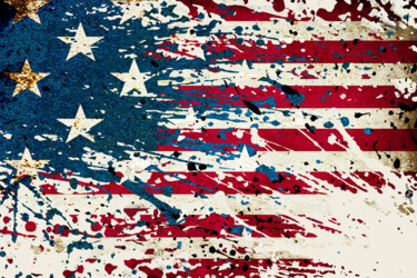 Painting titled "American Flag Graff…" by Tony Rubino, Original Artwork, Digital Print Mounted on Wood Stretcher frame