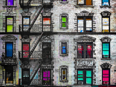 Картина под названием "Fire Escapes New Yo…" - Tony Rubino, Подлинное произведение искусства, Акрил Установлен на Деревянная…