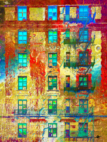 Painting titled "Way Downtown Buildi…" by Tony Rubino, Original Artwork, Acrylic Mounted on Wood Stretcher frame