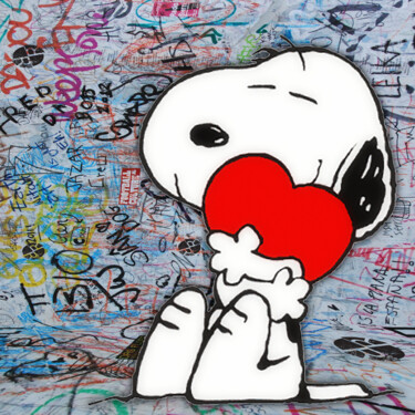 Snoopy And Woodstock Charlie Brown Peanuts Heart Peinture intitulée "Snoopy And Woodstoc…" par Tony Rubino, Œuvre d'art originale, Acrylique Monté sur Châssis en bois