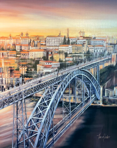 Pintura intitulada "Porto Sunset" por Tonya Seiler, Obras de arte originais, Óleo Montado em Armação em madeira