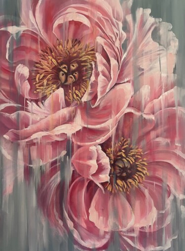 Peinture intitulée "Pink Pelonies" par Tonya Seiler, Œuvre d'art originale, Huile