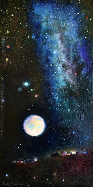 Painting titled "sky, moon, nuit, lu…" by Tony Pereira Ferreira, Original Artwork, Acrylic