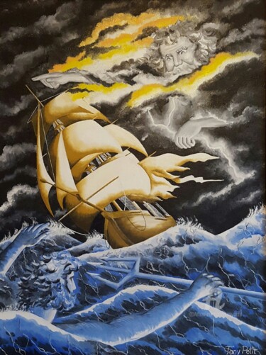 Peinture intitulée "La tempête des dieux" par Tony Petit, Œuvre d'art originale, Huile