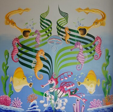 Painting titled "Symphonie aquatique…" by Tony Petit, Original Artwork, Oil