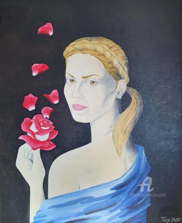 Painting titled "La femme aux épaule…" by Tony Petit, Original Artwork, Oil Mounted on Wood Stretcher frame