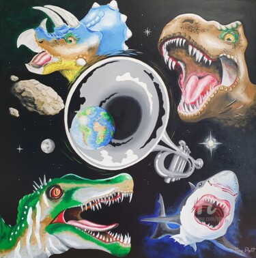 Painting titled "Jurassic extinction" by Tony Petit, Original Artwork, Oil