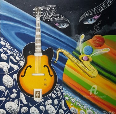 Painting titled "Concert galactique…" by Tony Petit, Original Artwork, Oil