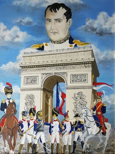Painting titled "Napoléon et sa garde" by Tony Petit, Original Artwork, Oil