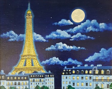 Painting titled "Nuit parisienne (pa…" by Tony Petit, Original Artwork, Oil
