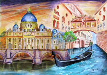 Schilderij getiteld "Vatican and Grand C…" door Miriam Besa, Origineel Kunstwerk, Olie