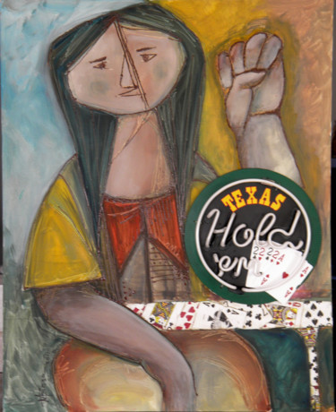 Malerei mit dem Titel "Poker Lady" von Miriam Besa, Original-Kunstwerk, Öl