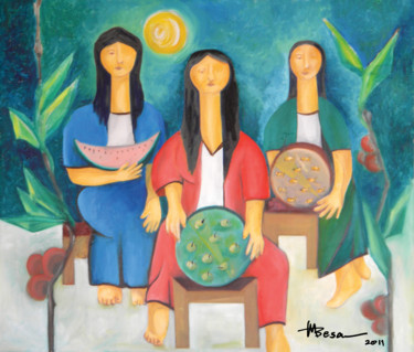 Peinture intitulée "Women Vendors" par Miriam Besa, Œuvre d'art originale, Huile