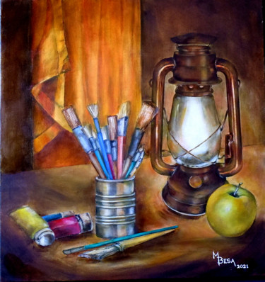 Painting titled "Done for the Day" by Miriam Besa, Original Artwork, Oil