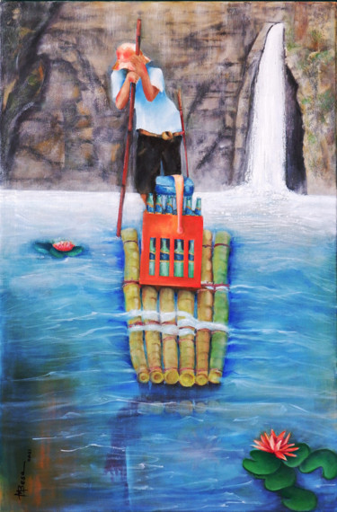 Painting titled "Rafting Behind the…" by Miriam Besa, Original Artwork, Oil