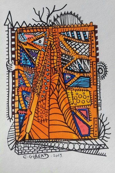 Dessin intitulée "guerrier et arbre" par Girerd Christophe, Œuvre d'art originale, Crayon