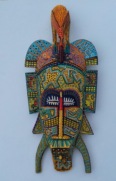 「masque tribal」というタイトルの彫刻 Girerd Christopheによって, オリジナルのアートワーク, ウッド