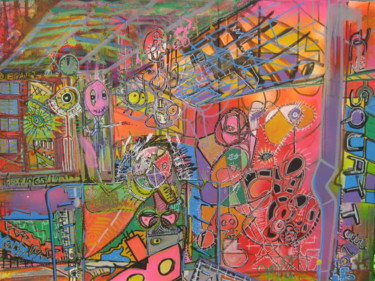Peinture intitulée "SQUATTEURS DE GARE" par Girerd Christophe, Œuvre d'art originale, Bombe aérosol
