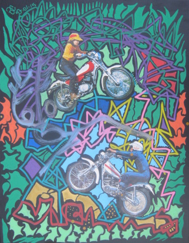 Pintura titulada "trial moto!pere et…" por Girerd Christophe, Obra de arte original, Acrílico