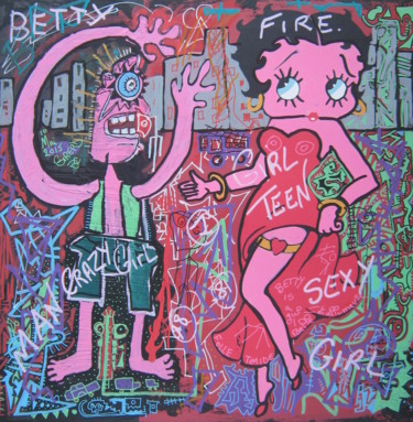 Peinture intitulée "Betty met le feu;" par Girerd Christophe, Œuvre d'art originale, Acrylique