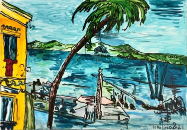 Painting titled "Le port de Tanger" by Topolino, Original Artwork, Acrylic
