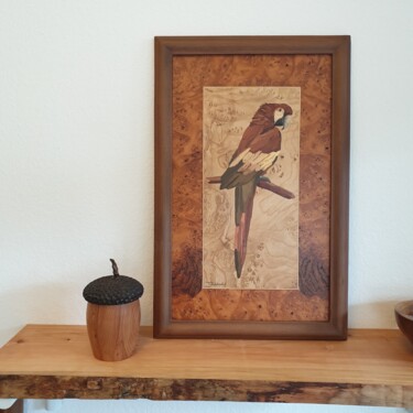 Sculpture titled "Parrot panel made o…" by Toraj Rahimi, Original Artwork, Wood Mounted on Wood Panel