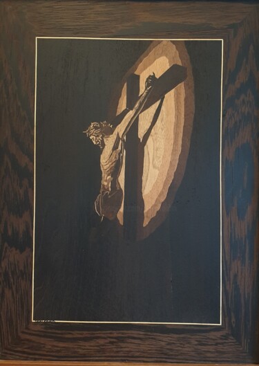 Textile Art με τίτλο "The image of Christ…" από Toraj Rahimi, Αυθεντικά έργα τέχνης, Κουρελού Τοποθετήθηκε στο Ξύλινο πάνελ