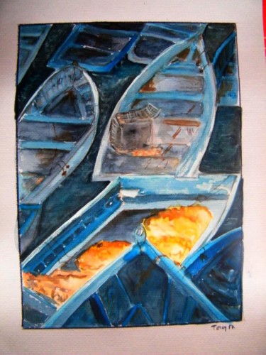Dessin intitulée "barques marocaine.j…" par T P, Œuvre d'art originale