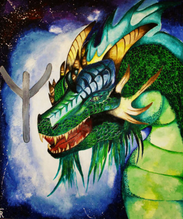 Картина под названием ""Emerald dragon"" - Toreodoa Art, Подлинное произведение искусства, Акрил