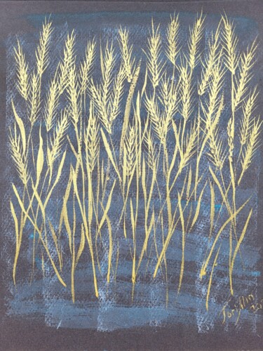 Painting titled "Ранее утро в поле" by Tori Min, Original Artwork, Watercolor