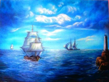 Painting titled "Deniz Feneri VeYelk…" by Hatun Erdem, Original Artwork