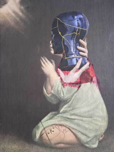Collages intitolato "pray" da Toross, Opera d'arte originale, Collages Montato su Telaio per barella in legno