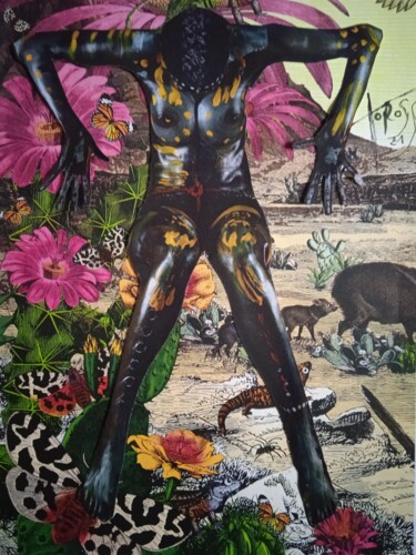 Collages intitulée "black beauty baker" par Toross, Œuvre d'art originale, Acrylique Monté sur Carton