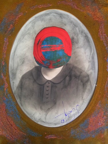 Schilderij getiteld "masque rouge" door Toross, Origineel Kunstwerk, Collages Gemonteerd op Frame voor houten brancard