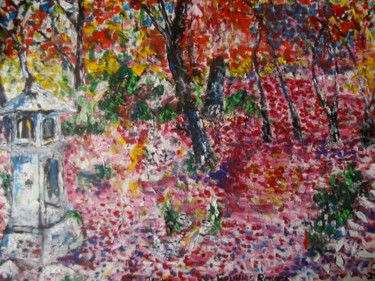 Peinture intitulée "Feuilles  Rouges" par Toshio Asaki, Œuvre d'art originale, Huile