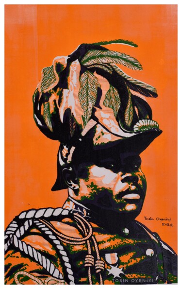 Incisioni, stampe intitolato "BLACK PROPHET 7" da Tosin Oyeniyi, Opera d'arte originale, Incisioni su linoleum