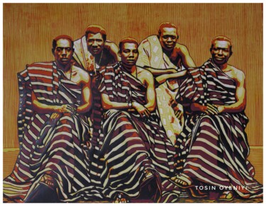 Estampas & grabados titulada "BLACK COUNCIL" por Tosin Oyeniyi, Obra de arte original, Linograbados