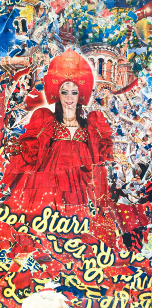 Collages intitulée "Red Star" par Ka, Œuvre d'art originale, Collages