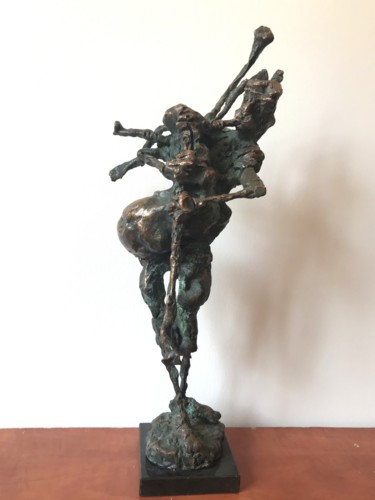 Sculpture titled "Bagpiper" by Erno Toth, Original Artwork, Bronze