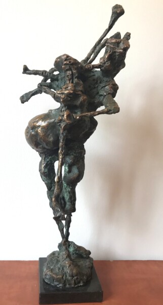 Sculpture titled "Bagpiper" by Erno Toth, Original Artwork, Bronze