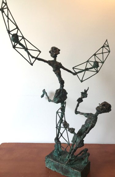 Sculpture titled "Daedalus and Icarus" by Erno Toth, Original Artwork, Bronze