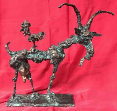 Skulptur mit dem Titel "Goat with bird" von Erno Toth, Original-Kunstwerk, Bronze