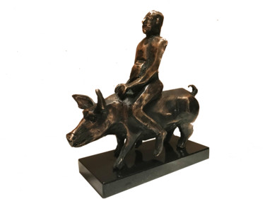 Escultura titulada "Fortune pig 2." por Kristof Toth, Obra de arte original, Bronce