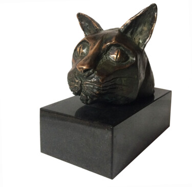 Sculpture titled "Cat's head" by Kristof Toth, Original Artwork, Bronze