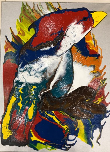 Painting titled "L’oiseau songeur" by Totogne Gar, Original Artwork, Acrylic