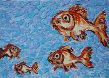 Painting titled "peces en el cielo ,…" by Totom, Antonio Garcia Calvente (1957-2015), Original Artwork, Oil
