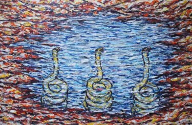 Peinture intitulée "serpientes en el ag…" par Totom, Antonio Garcia Calvente (1957-2015), Œuvre d'art originale, Huile