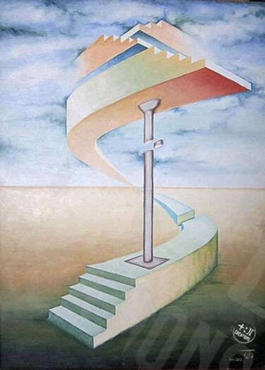 Peinture intitulée "Le Chemin qui Monte" par Toufik Hadibi, Œuvre d'art originale, Huile