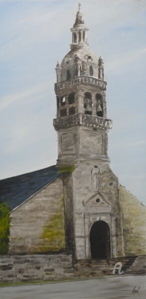 Painting titled "Eglise de Gourin" by Serge Toulgoat, Original Artwork