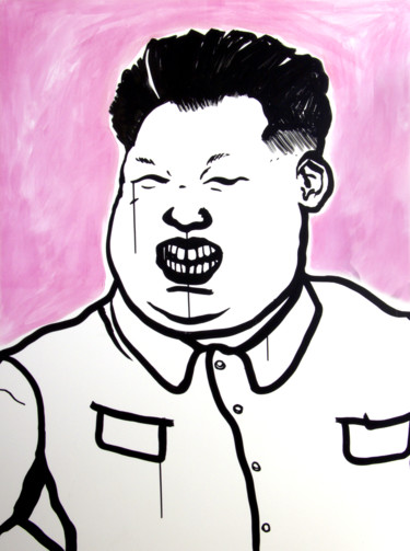 Painting titled "BAD BOY - KIM" by Toumire, Original Artwork, Ink Mounted on Wood Stretcher frame
